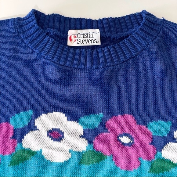 Vintage Cristin Stevens 80’s 90’s Floral Knit Short Sleeve Sweater Top - Picture 7 of 14